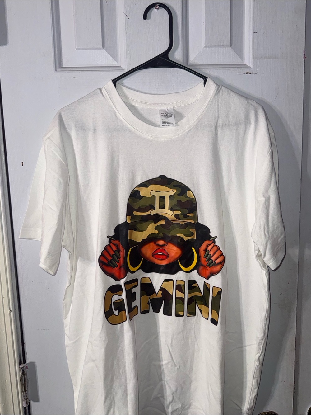 Gemini Graphic Tee - White with Camo Accent